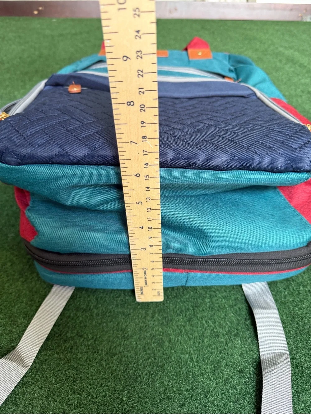 Teal, Navy & Red Baby Diaper Backpack